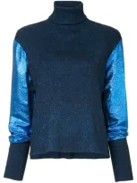 Cedric Charlier Metallic Knit Turtleneck Jumper In Blue