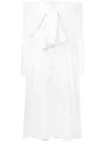 Rosie Assoulin Booby Trap Off-the-shoulder Tie-front Cotton-blend Poplin Dress In White