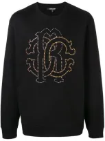 Roberto Cavalli Micro Studs Logo Sweatshirt In Black