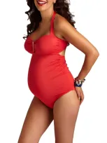 Pez D'or Solid One-piece Maternity Swimsuit In Coral