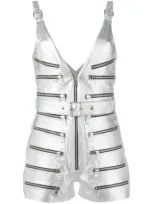 Manokhi Metallic Biker Playsuit In Silver