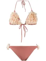 La Reveche Shayna Floral-appliqué Bikini Set In Old Rose