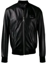 Philipp Plein Leather Zipped Detail Jacket In Black