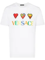 Versace Logo Heart Embroidered T-shirt In White