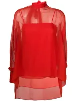 Emilio Pucci Red Tie-neck Silk Blouse