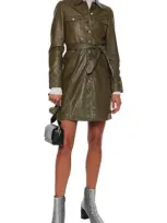 Muubaa Belted Leather Mini Shirt Dress In Army Green