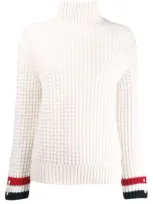 Thom Browne Waffle Knit Merino Wool Turtleneck Sweater In White