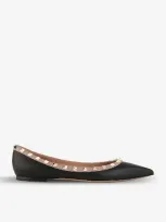 Gianvito Rossi Rockstud Leather Flats In Blk/beige