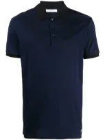 Versace Jacquard Neck Polo Shirt In Blue