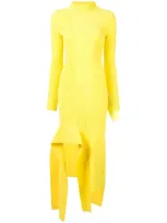 Off-white Ribbed Asymmetric Long Dress In Yellow