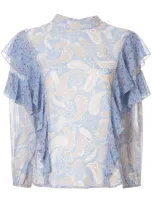 We Are Kindred Amalfi Paisley Print Ruffle Blouse-blue