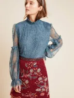 Bl-nk Vondra Lace Mock Neck Top In Blue