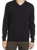 Nordstrom Men's Shop Shop Cotton & Cashmere V-neck Sweater In Black Caviar