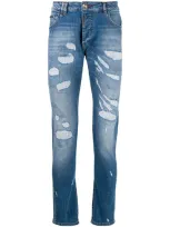 Philipp Plein Straight Cut Statement Jeans In Blue