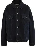 Balenciaga Logo Embroidered Denim Jacket In Midnight Blue