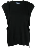 Prada Cashmere Side Tie Sweater Vest In Black