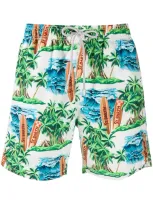 Mc2 Saint Barth Hawaiian Dream Swim Shorts In Blue