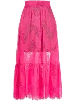 So Allure Floral Lace Midi Skirt In Pink