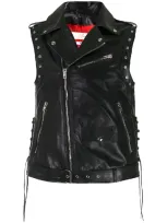 Isabel Benenato Sleeveless Biker Gilet In Black