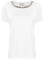 Be Blumarine Crystal-neck Short Sleeved T-shirt In White