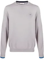 Sun 68 Contrasting Trim Crew Neck Jumper In Grey