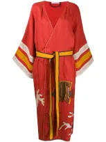 Eres Vita Kin Tasmania Embroidered Linen Kimono In Bright Orange