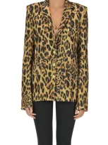 Rabanne Leopard-print Wool-blend Blazer In Beige