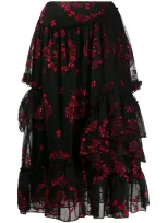 Simone Rocha Embroidered Floral Tiered Skirt In Blue