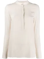 Max Mara Mandarin Collar Long-sleeve Blouse In Neutrals