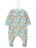 Moschino Babies' Bear Print Romper In Blue