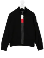 Moncler Kids' Logo Band Virgin Wool Cardigan In Black