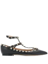 Valentino Garavani Rockstud Point-toe Ballerina Flats In Black