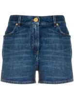 Versace Medusa Head Print Denim Shorts In Blue