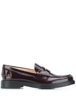 Tod's Womens Burgundy Leather Loafers In Brule Medio