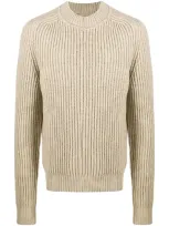 Jil Sander Crew Neck Ribbed Sweater In Neutrals