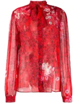 Giambattista Valli Floral Print Chiffon Blouse In Red