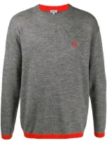 Loewe Wool Mix Contrast Jumper With Embroidered Logo In Grey