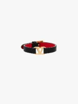 Valentino Garavani Black Vlogo Signature Leather Bracelet In Multicolor