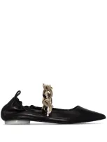 Simone Rocha Black Chain Strap Leather Ballerina Shoes