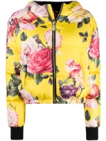 Philipp Plein Floral-print Hooded Puffer Jacket In Yellow