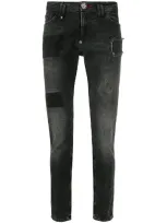 Philipp Plein Patchwork Slim-fit Jeans In Black