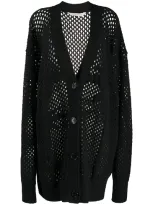 Palm Angels Open-knit Long-length Cardigan In Black