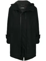 Les Hommes Hooded Duffle Coat In Black