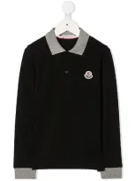 Moncler Kids' Logo Patch Polo Shirt In Black