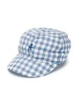 Le Bebé Enfant Babies' Logo-embroidered Gingham Cap In Blue