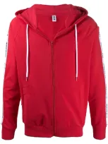 Moschino Logo-stripe Appliquée Zipped Hoodie In Red