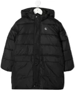 Calvin Klein Kids' Logo-patch Quilted Hooded Coat In Black