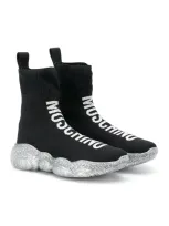 Moschino Teen Logo Sock Sneakers In Black