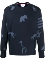 Thom Browne Icon Print Oversized Long Sleeve T-shirt In Blue