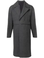 Solid Homme Belted Long Coat In Grey